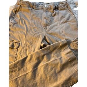 Khaki Wide Leg Utility women's Sz 14 Pockets Loose Cargo Tan Beige Urban Skater